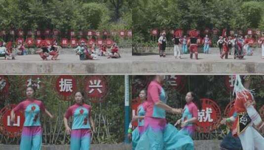 乡村振兴山区绿色村寨苗族妇女舞蹈高清在线视频素材下载