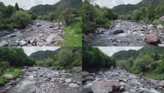 宁静森林河流小溪航拍高清在线视频素材下载