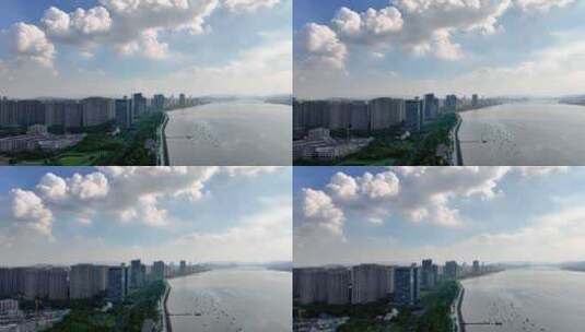 航拍杭州钱塘江城市风光高清在线视频素材下载