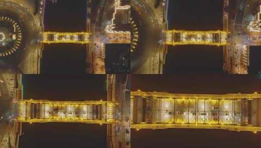 天津海河解放桥夜景航拍高清在线视频素材下载