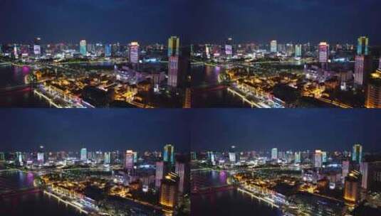 浙江宁波城市夜幕降临夜景灯光航拍高清在线视频素材下载