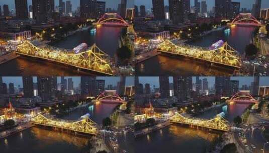 天津解放桥夜色高清在线视频素材下载