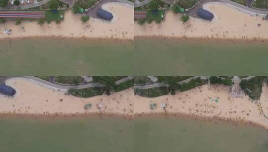 山东聊城东昌湖风景区沙滩夏日风景航拍高清在线视频素材下载
