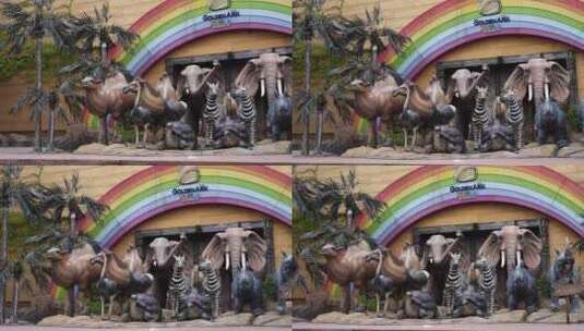 游乐场欢乐谷动物雕塑高清在线视频素材下载