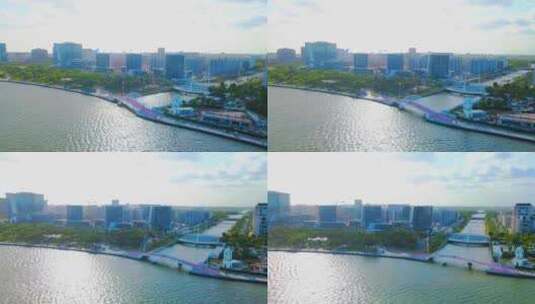 上海临港区滴水湖全景4K航拍高清在线视频素材下载