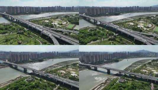 福建省泉州江滨北路泉州大桥田安大桥航拍高清在线视频素材下载