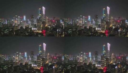 航拍广东省广州市天河区珠江新城夜景高清在线视频素材下载