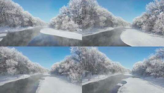 内蒙古冬天自然风光湿地冰河雾凇美景高清在线视频素材下载