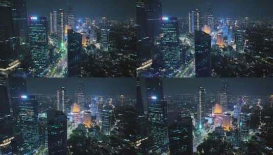 印尼雅加达城市密集的高楼群夜景航拍风光高清在线视频素材下载