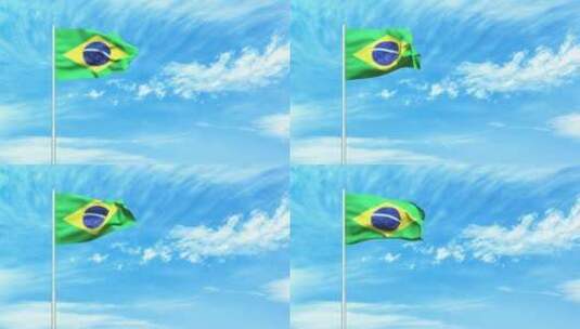 巴西国旗空中飘扬高清在线视频素材下载