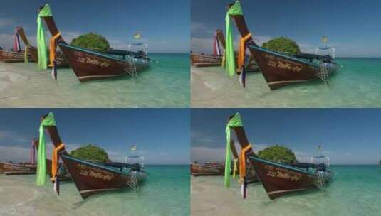 泰国甲米四岛tup海岛海滨长尾船自然风光高清在线视频素材下载