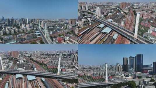 航拍郑州解放路大桥高清在线视频素材下载