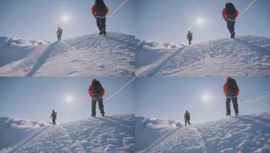 登山队结组登山高清在线视频素材下载