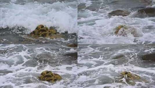 大海海浪浪花满画幅升格慢镜头特写高清在线视频素材下载