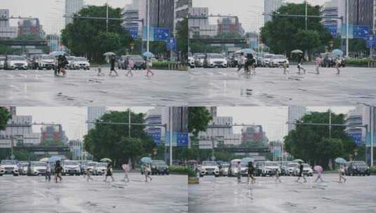 雨天的道路车辆和行人高清在线视频素材下载