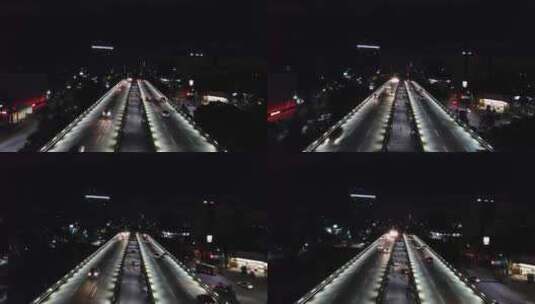 城市街道行驶车辆路口高架桥车尾灯高清在线视频素材下载