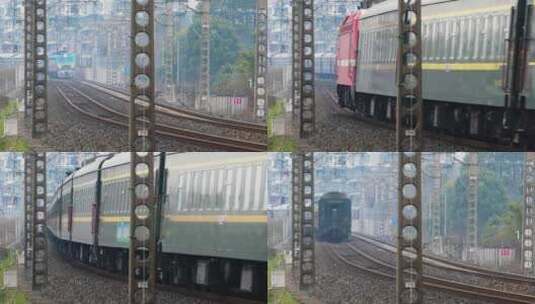 两列绿皮火车-错车1高清在线视频素材下载