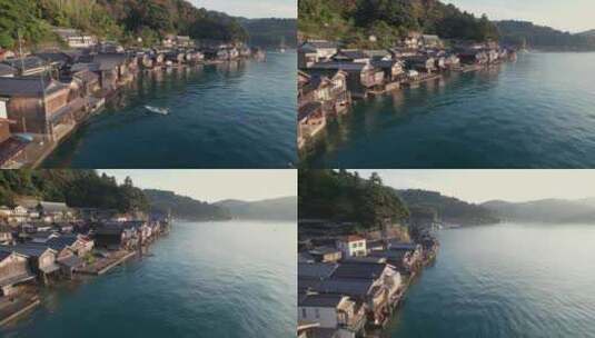 日本Kyotango海滩船屋位置蓝海in高清在线视频素材下载
