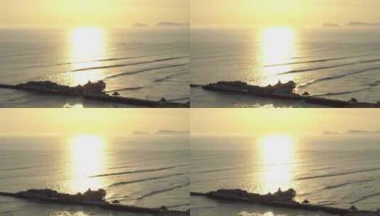 日落时在休息水上的海洋和餐厅的景观高清在线视频素材下载