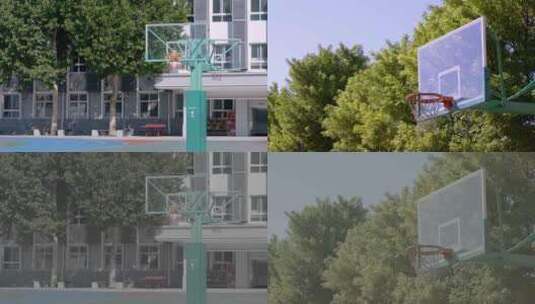 篮球架篮球框操场树木户外实拍4k高清在线视频素材下载