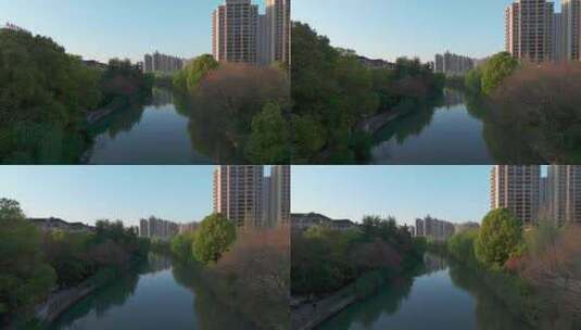 杭州拱墅区春天朝晖板块上塘河风光高清在线视频素材下载