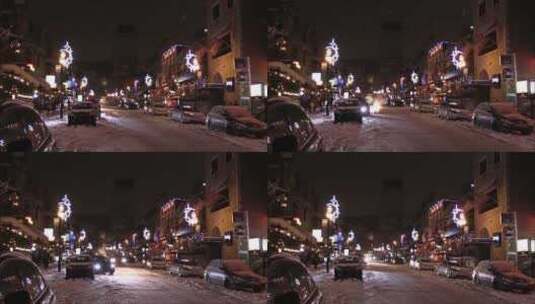 特写被大雪覆盖的城市街道和车辆高清在线视频素材下载