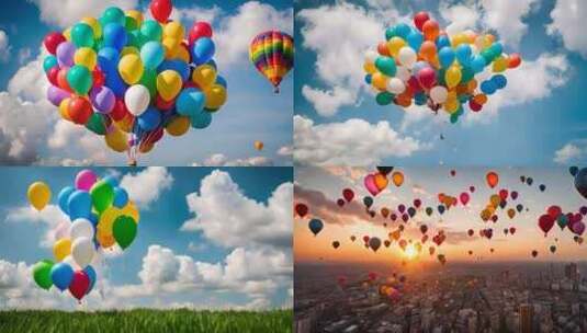 五颜六色气球飞向天空放飞梦想希望高清在线视频素材下载