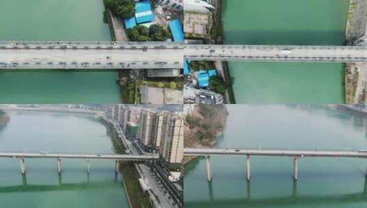 湖南洪江古商城新旧桥梁航拍高清在线视频素材下载