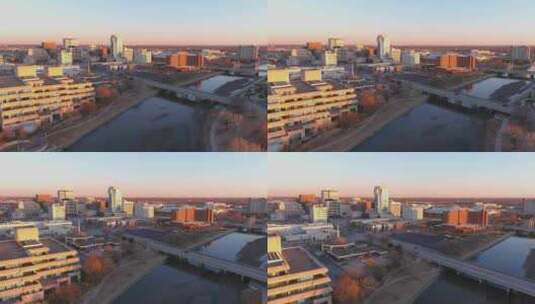 日落时堪萨斯州威奇托市中心的鸟瞰图。高清在线视频素材下载