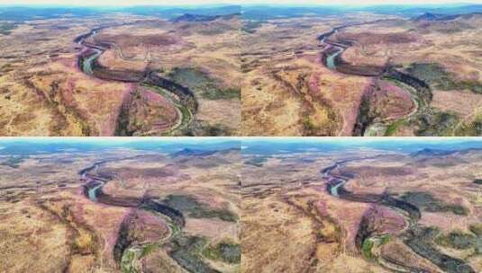 航拍内蒙古毕拉河峡谷火山地貌高清在线视频素材下载