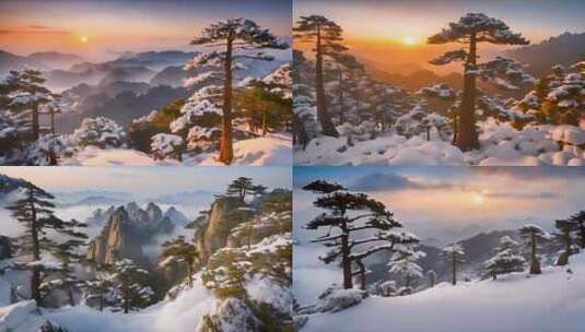黄山唯美日出雪景合集高清在线视频素材下载