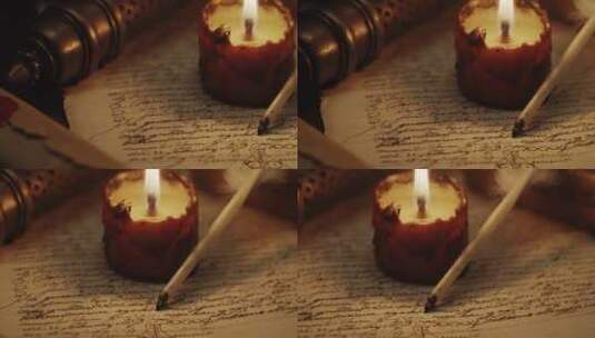信，羽毛笔，蜡烛，古人高清在线视频素材下载