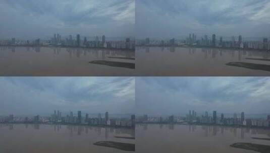 江西南昌红谷滩CBD清晨风光航拍高清在线视频素材下载