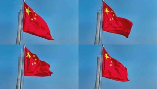 航拍广州塔下五星红旗飘扬高清在线视频素材下载