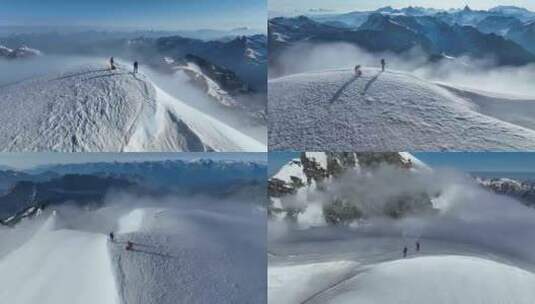 雪山山脉云雾山顶航拍高清在线视频素材下载