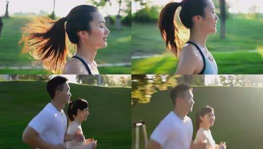 男女公园晨跑锻炼高清在线视频素材下载