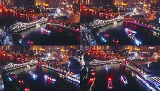 天津海河夜景城市航拍高清在线视频素材下载