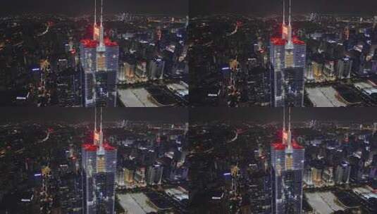 广州中信广场顶部高视角航拍夜景后拉镜头高清在线视频素材下载