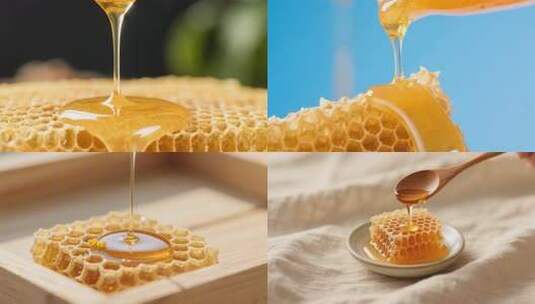 蜂蜜蜂巢微距特写慢镜 天然蜂蜜与蜜蜂采蜜高清在线视频素材下载
