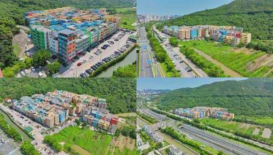 彩色建筑群鸟瞰全景高清在线视频素材下载