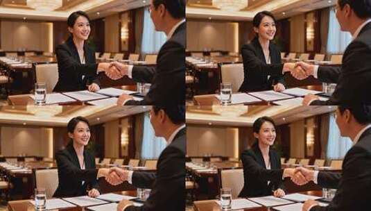 商务人士会议室握手合作场景高清在线视频素材下载