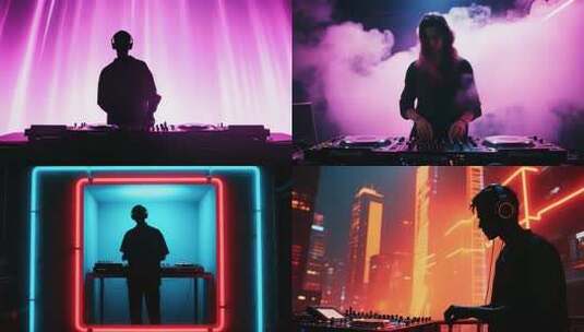 DJ控制台表演与视觉特效融合高清在线视频素材下载