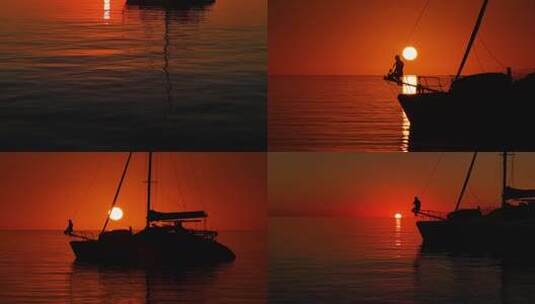 金色大海日落海上日出帆船晚霞唯美大自然高清在线视频素材下载