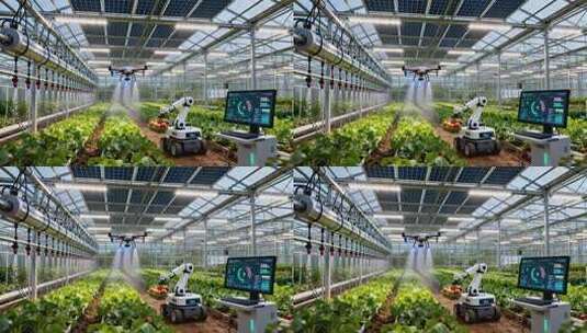 温室大棚内智能农业作业场景高清在线视频素材下载