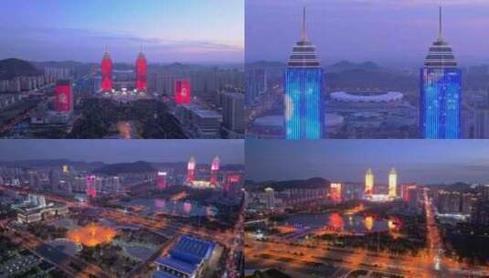 航拍枣庄新城中轴线最美的夜景高清在线视频素材下载
