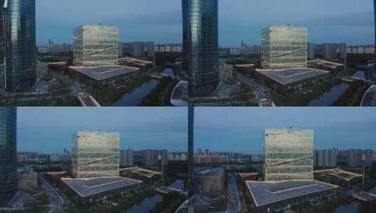 航拍杭州奥体中心建筑群高清在线视频素材下载