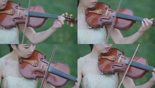 小提琴手在住宅小区内演奏高清在线视频素材下载