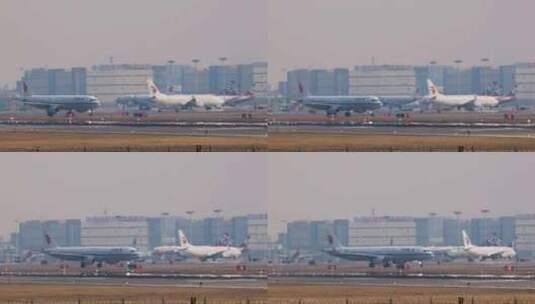 杭州萧山机场各航空公司飞机起飞降落高清在线视频素材下载