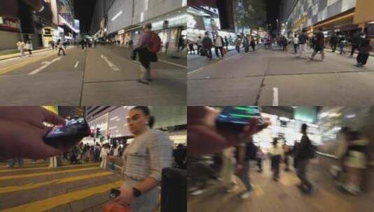 香港油尖旺区街景夜景高清在线视频素材下载