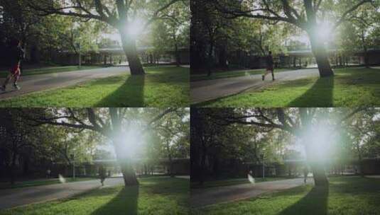 清晨公园慢跑（升格逆光拍摄）高清在线视频素材下载